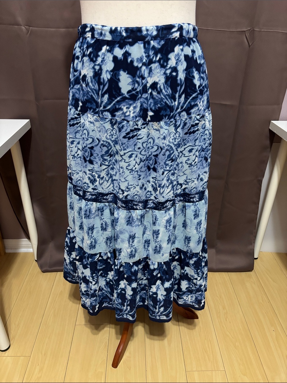 Tiered Blue Flowy Floral Maxi Skirt